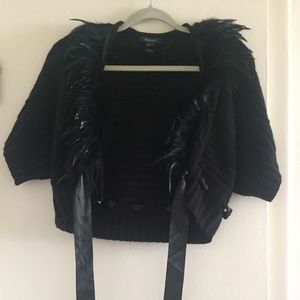 Black MANGO knitted bolero with feathers and bow